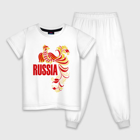 Детская пижама хлопок с принтом Россия в Курске, 100% хлопок |  брюки и футболка прямого кроя, без карманов, на брюках мягкая резинка на поясе и по низу штанин
 | жар | золотая | металл | патриот | птица | россия | русский