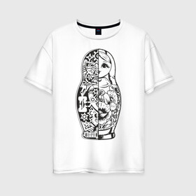 Женская футболка хлопок Oversize с принтом Матрешка в Курске, 100% хлопок | свободный крой, круглый ворот, спущенный рукав, длина до линии бедер
 | кукла | матрешка | пружины | разрез | россия | русский | шестеренки. механизм