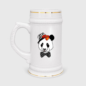 Кружка пивная с принтом Панда с маками в Курске,  керамика (Материал выдерживает высокую температуру, стоит избегать резкого перепада температур) |  объем 630 мл | бабочка | галстук | мак | медведь | панда | цветы | шляпа