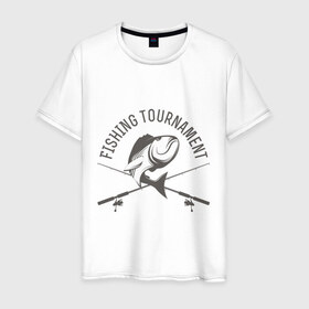 Мужская футболка хлопок с принтом Турнир по рыбалке в Курске, 100% хлопок | прямой крой, круглый вырез горловины, длина до линии бедер, слегка спущенное плечо. | 
