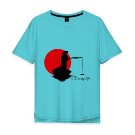 Мужская футболка хлопок Oversize с принтом Японская ночная рыбалка в Курске, 100% хлопок | свободный крой, круглый ворот, “спинка” длиннее передней части | fishermen | жизнь | рыба | рыбак | рыбалка | солнце | туризм | удочка | укаи | япония