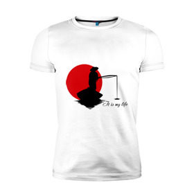 Мужская футболка премиум с принтом Японская ночная рыбалка в Курске, 92% хлопок, 8% лайкра | приталенный силуэт, круглый вырез ворота, длина до линии бедра, короткий рукав | fishermen | жизнь | рыба | рыбак | рыбалка | солнце | туризм | удочка | укаи | япония