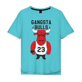 Мужская футболка хлопок Oversize с принтом Gangsta Bulls в Курске, 100% хлопок | свободный крой, круглый ворот, “спинка” длиннее передней части | bulls | chicago | gangsta | бык | гангстер | чикаго