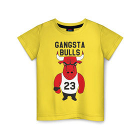 Детская футболка хлопок с принтом Gangsta Bulls в Курске, 100% хлопок | круглый вырез горловины, полуприлегающий силуэт, длина до линии бедер | bulls | chicago | gangsta | бык | гангстер | чикаго