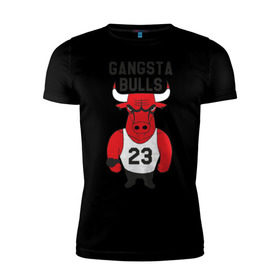 Мужская футболка премиум с принтом Gangsta Bulls в Курске, 92% хлопок, 8% лайкра | приталенный силуэт, круглый вырез ворота, длина до линии бедра, короткий рукав | bulls | chicago | gangsta | бык | гангстер | чикаго