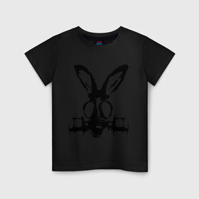 Детская футболка хлопок с принтом Заяц в противогазе в Курске, 100% хлопок | круглый вырез горловины, полуприлегающий силуэт, длина до линии бедер | Тематика изображения на принте: заяц | кролик | осел | противогаз | респиратор | уши