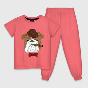 Детская пижама хлопок с принтом Английский бульдог с сигарой в Курске, 100% хлопок |  брюки и футболка прямого кроя, без карманов, на брюках мягкая резинка на поясе и по низу штанин
 | английский | бабочка | бульдог | галстук | пес | псина | собака | шляпа