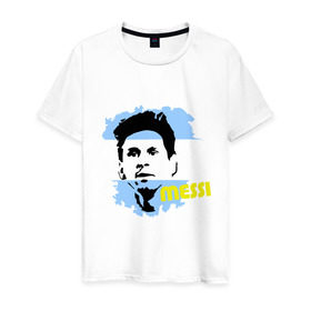 Мужская футболка хлопок с принтом Месси (Messi) в Курске, 100% хлопок | прямой крой, круглый вырез горловины, длина до линии бедер, слегка спущенное плечо. | argentina | football | lionel | messi | аргентина | футбол