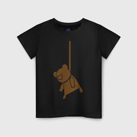Детская футболка хлопок с принтом Мишутка суицидник в Курске, 100% хлопок | круглый вырез горловины, полуприлегающий силуэт, длина до линии бедер | Тематика изображения на принте: виселица | медведь | мишка | петля | суицид