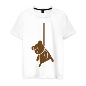 Мужская футболка хлопок с принтом Мишутка суицидник в Курске, 100% хлопок | прямой крой, круглый вырез горловины, длина до линии бедер, слегка спущенное плечо. | виселица | медведь | мишка | петля | суицид
