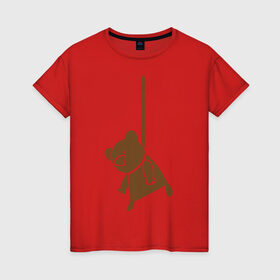 Женская футболка хлопок с принтом Мишутка суицидник в Курске, 100% хлопок | прямой крой, круглый вырез горловины, длина до линии бедер, слегка спущенное плечо | Тематика изображения на принте: виселица | медведь | мишка | петля | суицид
