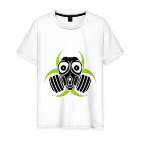 Мужская футболка хлопок с принтом Радиация и противогаз в Курске, 100% хлопок | прямой крой, круглый вырез горловины, длина до линии бедер, слегка спущенное плечо. | биологическая | опасность | противогаз | радиация | респиратор
