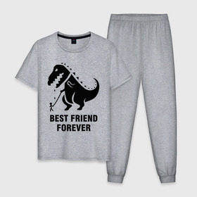 Мужская пижама хлопок с принтом Годзилла Best friend в Курске, 100% хлопок | брюки и футболка прямого кроя, без карманов, на брюках мягкая резинка на поясе и по низу штанин
 | годзилла | динозавр | друг | лучший | навек | навсегда | тираннозавр