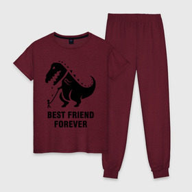 Женская пижама хлопок с принтом Годзилла Best friend в Курске, 100% хлопок | брюки и футболка прямого кроя, без карманов, на брюках мягкая резинка на поясе и по низу штанин | годзилла | динозавр | друг | лучший | навек | навсегда | тираннозавр