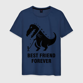 Мужская футболка хлопок с принтом Годзилла Best friend в Курске, 100% хлопок | прямой крой, круглый вырез горловины, длина до линии бедер, слегка спущенное плечо. | Тематика изображения на принте: годзилла | динозавр | друг | лучший | навек | навсегда | тираннозавр