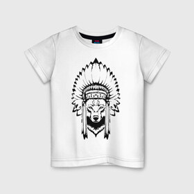 Детская футболка хлопок с принтом Лис-индеец в Курске, 100% хлопок | круглый вырез горловины, полуприлегающий силуэт, длина до линии бедер | art | арт | голова | дух | животное | зверь | индеец | лис | лиса | перья | рисук | тату | тотем | язычество