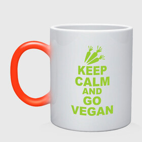 Кружка хамелеон с принтом Keep calm and go vegan в Курске, керамика | меняет цвет при нагревании, емкость 330 мл | Тематика изображения на принте: 