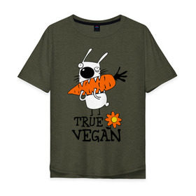 Мужская футболка хлопок Oversize с принтом True vegan (истинный веган) в Курске, 100% хлопок | свободный крой, круглый ворот, “спинка” длиннее передней части | carrot | flower | rabbit | true | vegan | веган | заяц | истинный | морковка | ролик | цветок | экология
