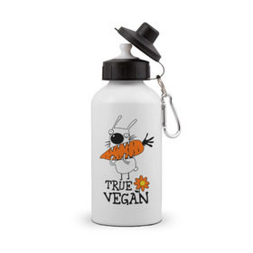 Бутылка спортивная с принтом True vegan (истинный веган) в Курске, металл | емкость — 500 мл, в комплекте две пластиковые крышки и карабин для крепления | carrot | flower | rabbit | true | vegan | веган | заяц | истинный | морковка | ролик | цветок | экология