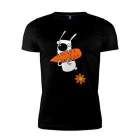 Мужская футболка премиум с принтом True vegan (истинный веган) в Курске, 92% хлопок, 8% лайкра | приталенный силуэт, круглый вырез ворота, длина до линии бедра, короткий рукав | carrot | flower | rabbit | true | vegan | веган | заяц | истинный | морковка | ролик | цветок | экология