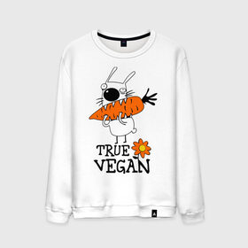 Мужской свитшот хлопок с принтом True vegan (истинный веган) в Курске, 100% хлопок |  | carrot | flower | rabbit | true | vegan | веган | заяц | истинный | морковка | ролик | цветок | экология