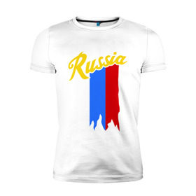 Мужская футболка премиум с принтом Russia каллиграфия флаг в Курске, 92% хлопок, 8% лайкра | приталенный силуэт, круглый вырез ворота, длина до линии бедра, короткий рукав | герб | каллиграфия | патриот | россия | русский | рф | флаг