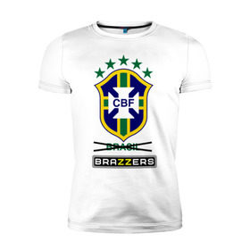 Мужская футболка премиум с принтом Сборная Бразилии по футболу в Курске, 92% хлопок, 8% лайкра | приталенный силуэт, круглый вырез ворота, длина до линии бедра, короткий рукав | brazzers | бразилия