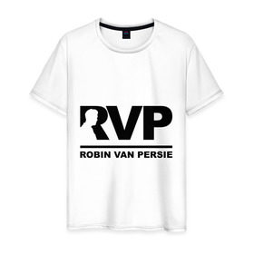 Мужская футболка хлопок с принтом Робин Ван Перси (Robin Van Persie) в Курске, 100% хлопок | прямой крой, круглый вырез горловины, длина до линии бедер, слегка спущенное плечо. | 