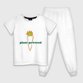 Детская пижама хлопок с принтом Vegetarian plant powered в Курске, 100% хлопок |  брюки и футболка прямого кроя, без карманов, на брюках мягкая резинка на поясе и по низу штанин
 | Тематика изображения на принте: carrot | plant | power | vegan. vegeterian | веган | вегетарианец | заряжен | морковь | овощи | растение | сила | фрукты