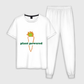 Мужская пижама хлопок с принтом Vegetarian plant powered в Курске, 100% хлопок | брюки и футболка прямого кроя, без карманов, на брюках мягкая резинка на поясе и по низу штанин
 | carrot | plant | power | vegan. vegeterian | веган | вегетарианец | заряжен | морковь | овощи | растение | сила | фрукты