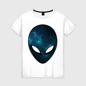 Женская футболка хлопок с принтом Инопланетный разум в Курске, 100% хлопок | прямой крой, круглый вырез горловины, длина до линии бедер, слегка спущенное плечо | астронавт | галактика | голова | звезды | инопланетянин | космос | пришелец