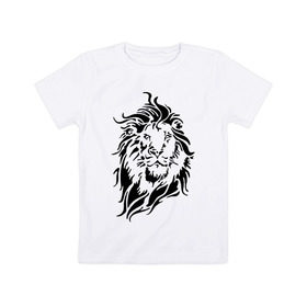Детская футболка хлопок с принтом Лев в Курске, 100% хлопок | круглый вырез горловины, полуприлегающий силуэт, длина до линии бедер | Тематика изображения на принте: lion | голова | грива | зверь | лев | хищник | царь