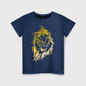 Детская футболка хлопок с принтом Лев золотой в Курске, 100% хлопок | круглый вырез горловины, полуприлегающий силуэт, длина до линии бедер | Тематика изображения на принте: голова | грива | зверь | золото | лев | металл | хищник | царь