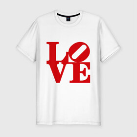 Мужская футболка премиум с принтом Love - памятник любви в Курске, 92% хлопок, 8% лайкра | приталенный силуэт, круглый вырез ворота, длина до линии бедра, короткий рукав | lo | love | ve | любовь | надпись | памятник