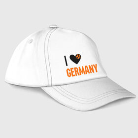 Бейсболка с принтом I love Germany в Курске, 100% хлопок | классический козырек, металлическая застежка-регулятор размера | Тематика изображения на принте: deutsch | football | germany | heart | love | германия | люблю | мяч | сердце | футбол