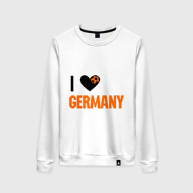Женский свитшот хлопок с принтом I love Germany в Курске, 100% хлопок | прямой крой, круглый вырез, на манжетах и по низу широкая трикотажная резинка  | deutsch | football | germany | heart | love | германия | люблю | мяч | сердце | футбол
