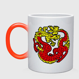 Кружка хамелеон с принтом Красный дракон в Курске, керамика | меняет цвет при нагревании, емкость 330 мл | дракон | китайский | красный | мифология | огонь | пламя