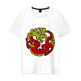 Мужская футболка хлопок с принтом Красный дракон в Курске, 100% хлопок | прямой крой, круглый вырез горловины, длина до линии бедер, слегка спущенное плечо. | дракон | китайский | красный | мифология | огонь | пламя