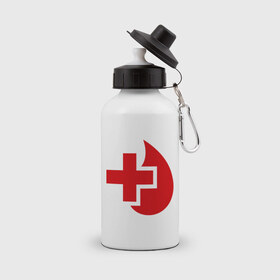 Бутылка спортивная с принтом Донор в Курске, металл | емкость — 500 мл, в комплекте две пластиковые крышки и карабин для крепления | донор | красный крест | крест | кровь | медицина | сердце