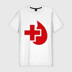 Мужская футболка премиум с принтом Донор в Курске, 92% хлопок, 8% лайкра | приталенный силуэт, круглый вырез ворота, длина до линии бедра, короткий рукав | Тематика изображения на принте: донор | красный крест | крест | кровь | медицина | сердце