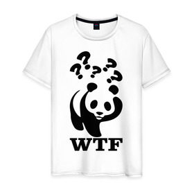 Мужская футболка хлопок с принтом WTF - белая панда в Курске, 100% хлопок | прямой крой, круглый вырез горловины, длина до линии бедер, слегка спущенное плечо. | панда