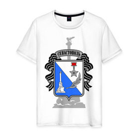 Мужская футболка хлопок с принтом Герб Севастополя в Курске, 100% хлопок | прямой крой, круглый вырез горловины, длина до линии бедер, слегка спущенное плечо. | герб севастополя | туристические
