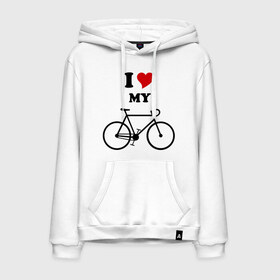 Мужская толстовка хлопок с принтом Я люблю велосипед в Курске, френч-терри, мягкий теплый начес внутри (100% хлопок) | карман-кенгуру, эластичные манжеты и нижняя кромка, капюшон с подкладом и шнурком | Тематика изображения на принте: велик | велосипед | девушка | сердечко | я