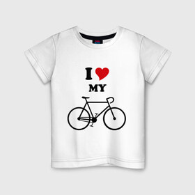 Детская футболка хлопок с принтом Я люблю велосипед в Курске, 100% хлопок | круглый вырез горловины, полуприлегающий силуэт, длина до линии бедер | Тематика изображения на принте: велик | велосипед | девушка | сердечко | я