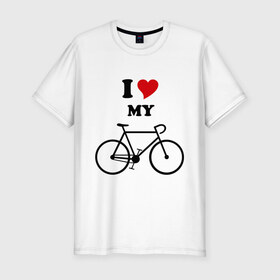 Мужская футболка премиум с принтом Я люблю велосипед в Курске, 92% хлопок, 8% лайкра | приталенный силуэт, круглый вырез ворота, длина до линии бедра, короткий рукав | Тематика изображения на принте: велик | велосипед | девушка | сердечко | я