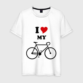 Мужская футболка хлопок с принтом Я люблю велосипед в Курске, 100% хлопок | прямой крой, круглый вырез горловины, длина до линии бедер, слегка спущенное плечо. | велик | велосипед | девушка | сердечко | я