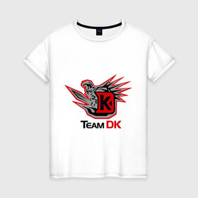 Женская футболка хлопок с принтом Team DK Dota2 в Курске, 100% хлопок | прямой крой, круглый вырез горловины, длина до линии бедер, слегка спущенное плечо | 