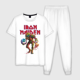 Мужская пижама хлопок с принтом Iron Maiden в Курске, 100% хлопок | брюки и футболка прямого кроя, без карманов, на брюках мягкая резинка на поясе и по низу штанин
 | iron maiden