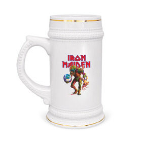 Кружка пивная с принтом Iron Maiden в Курске,  керамика (Материал выдерживает высокую температуру, стоит избегать резкого перепада температур) |  объем 630 мл | Тематика изображения на принте: iron maiden