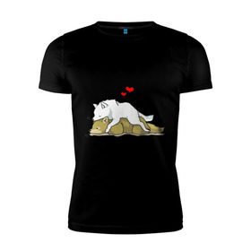 Мужская футболка премиум с принтом Волчья любовь в Курске, 92% хлопок, 8% лайкра | приталенный силуэт, круглый вырез ворота, длина до линии бедра, короткий рукав | волк | животные | звери | любовь | мило